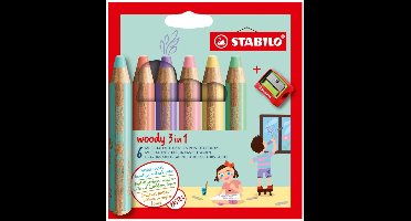 STABILO woody 3 in 1 Pastel - 6 stuks + puntenslijper