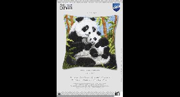 Borduurpakket - kruissteek kussen - pandafamilie