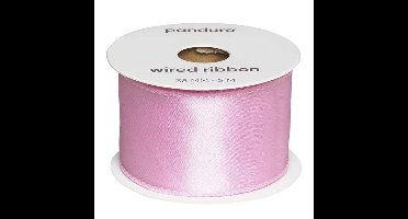 Satijnlint met ijzerdraad - 38 mm - roze
