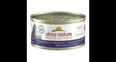 24x Almo Nature HFC Natural Kattenvoer Nat Blikje Tonijn&Kip&Ham 70 gr
