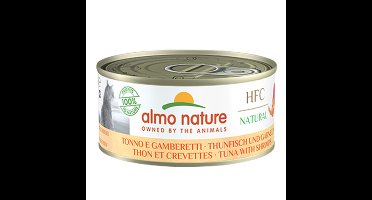 24x Almo Nature HFC Natural Kattenvoer Nat Blik Tonijn&Garnaal 150 gr