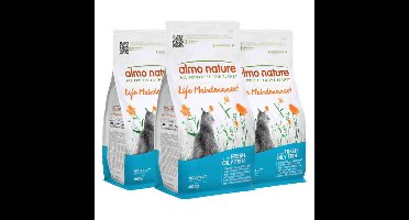 3x Almo Nature Kattenvoer Droog Life Maintenance Vette Vis 400 gr