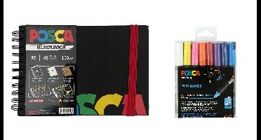 Posca - A5 BlackBook&PC1MR - Extra Fine Tip Pen - Basic Colors 16 pc