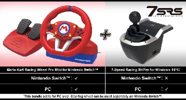HORI - Mario Kart Racing Wheel Pro Mini + 7-Speed Racing Shifter Bundle For PC (Windows 11/10)