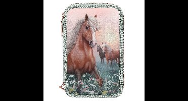 Miss Melody - Triple Pencil Case ROMANTIC FIELDS - Glittery Sage-Green