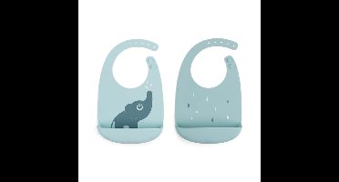 Done by Deer - Silicone Bib 2-pack Elphee - Blue - 27 x 19 x 4 cm