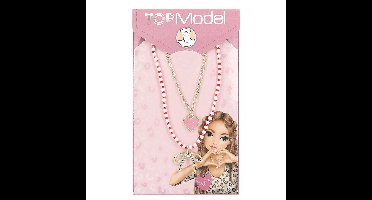 TOPModel - Double Layer Necklace LEOHEART - Gold, Pink, White, Red - 46.5 cm + 5 cm
