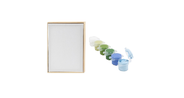 Stretched Canvas with Frame - A4 - size 29,7x21 cm + Color Craft Paint - blue/green harmony (Bundle)