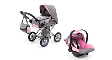 Bayer– Doll Stroller City Star + Doll Car Seat with Canopy - Grey (Bundle)