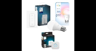 Philips Hue Essential A60– E27 White Ambiance + Bridge 2.1 + Dimmer Switch – Bundel