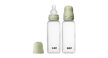 BIBS - Baby Bottle Round Silicone 2 Pack Medium Flow - Sage - 270 ml