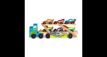 Melissa & Doug - Wooden Vehicles Car Carrier Mega Race Car