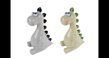 Spaarpot Dino wiebelogen grijs/groen 2 assorti aardewerk