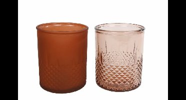 Vaas "Diamond" theel. mat/helder terrac. a2 glas 9x9x10,5cm per stuk.