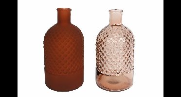 Vaas "Diamond" fles mat/helder terra a2 glas 12x12x22cm per stuk.
