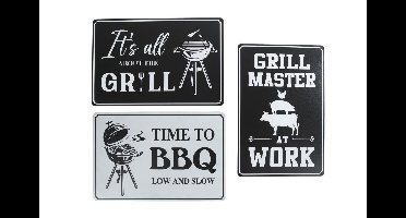 Wandbord BBQ/Grill zwart/wit 3 assorti metaal