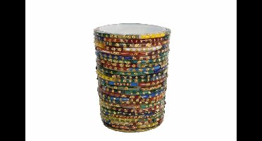Theelichth "Marjan" L gemixte kleuren glas 7x7x8cm