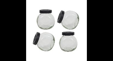 Kruidenpotje glas 4 stuks deksel mat zwart 175 ML