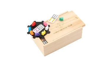 Domino dubbel 12 Mexican Train in houten kist