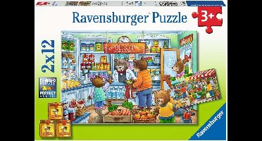 Ravensburger puzzel 2x12 stukjes Market and Supermarket Scene
