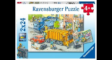 Ravensburger puzzel vuilniswagen en sleepwagen 2x24 stukjes.