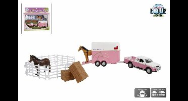 Kids Globe Mitsubishi met paardentrailer en acc. roze 27 cm