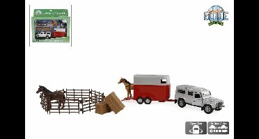 Kids Globe Land Rover met paardentrailer en acc die cast pull back 26cm