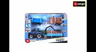 Bburago New Holland T7.315 met 3 aanhangers frictie