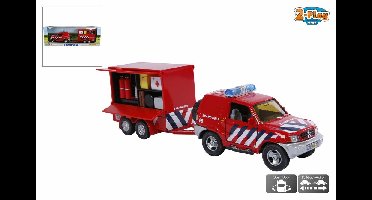 Die cast pull back brandweerauto met aanhangwagen