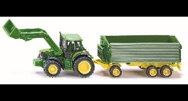Siku 1843 John Deere met voorlader en trailer 1:87
