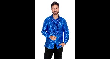 Ruche blouse satijn kobalt
