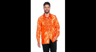 Ruchesblouse satijn Neon oranje
