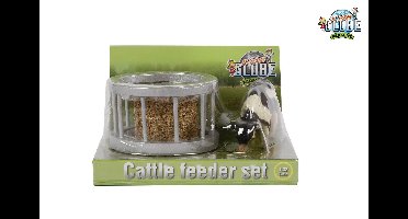 Kids Globe Farming Voederring set met ronde baal en koe 1:32