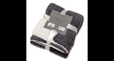 Plaid-deken Espoo zwart Coral fleece met zachte binnenzijde van sherpa 200x240