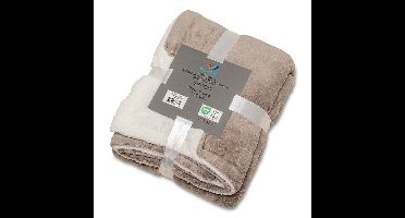 Plaid-deken Espoo taupe Coral fleece met zachte binnenzijde van sherpa 150x200cm