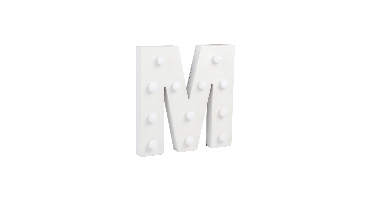 Letter M met licht hoogte 17 cm breedte 16,5 cm