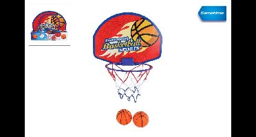 Gametime basketbalring 17cm met bord 28x21cm ophanghaken en 2 ballen