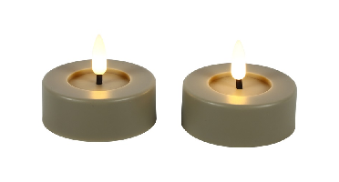 Maxi theelicht rustiek LED rond Lyon beige 2 stuks hoogte 5,2 x 4 cm