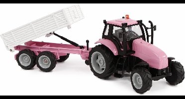 Kids Globe Farming Kids Globe tractor met aanhanger die cast frictie licht geluid roze