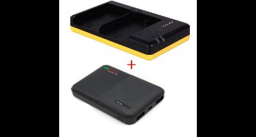 Powerpakket Deluxe: LP-E6NH duo oplader + 5000mAh Powerbank voor 2 Canon accu's LP-E6 / LP-E6N / LP-E6NH / LP-E6P