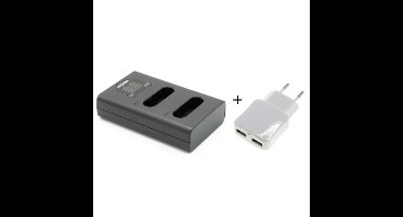 Duo lader voor 2 camera accu's Nikon EN-EL23 + handige 2 poorts USB 230V adapter