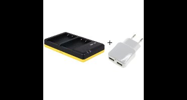 Duo lader voor 2 camera accu's Olympus BLS-5 / BLS-50 + handige 2 poorts USB 230V adapter