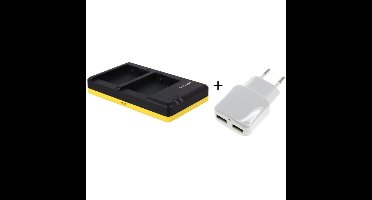 Duo lader voor 2 camera accu's Panasonic DMW-BLC12 + handige 2 poorts USB 230V adapter