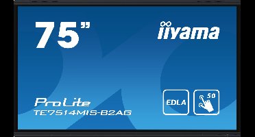 iiyama PROLITE TE7514MIS-B2AG Digitale signage flatscreen 190,5 cm (75") LCD Wifi 435 cd/m² 4K Ultra HD Zwart Touchscreen Type processor Android 24/7