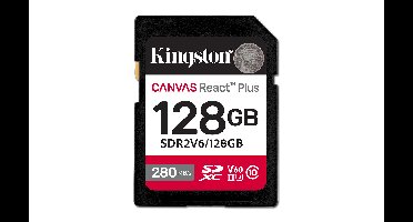 Kingston Technology 128GB Canvas React Plus SDXC UHS-II 280R/100W U3 V60 voor Full HD/4K