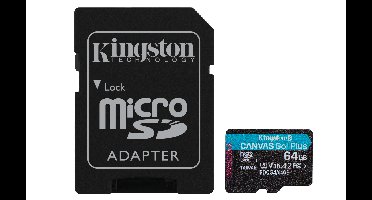 Kingston Technology 64GB microSDXC Canvas Go! Plus Gen4 200MB/s A2 U3 V30 kaart + adapter