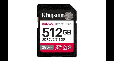 Kingston Technology 512GB Canvas React Plus SDXC UHS-II 280R/150W U3 V60 voor Full HD/4K