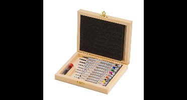 Houten kistje met 9 schroevendraaiers 0,6 - 3,0 mm