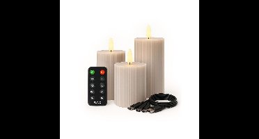 Set van 3 FlinQ Oplaadbare LED Kaars met Rib