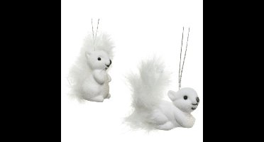 Decoris Eekhoorn kersthangers - 2x st - wit - 6 cm - kunststof